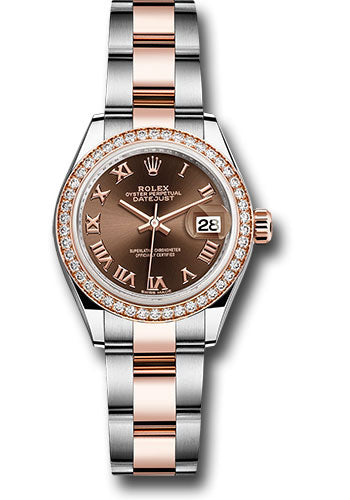 *Pre-Owned* Rolex Steel and Everose Gold Rolesor Lady-Datejust 28 Watch - Diamond Bezel - Chocolate Roman Dial - Oyster Bracelet