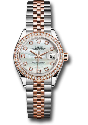 *Pre-Owned* Rolex Steel and Everose Gold Rolesor Lady-Datejust 28 Watch - Diamond Bezel - White Mother-Of-Pearl Diamond Dial - Jubilee Bracelet