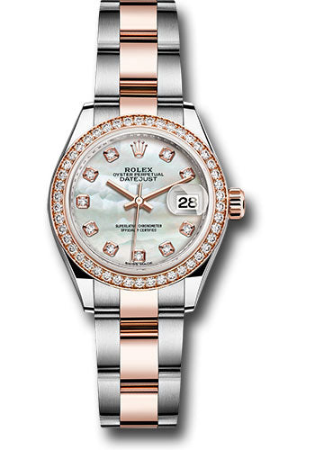 *Pre-Owned* Rolex Steel and Everose Gold Rolesor Lady-Datejust 28 Watch - Diamond Bezel - White Mother-Of-Pearl Diamond Dial - Oyster Bracelet