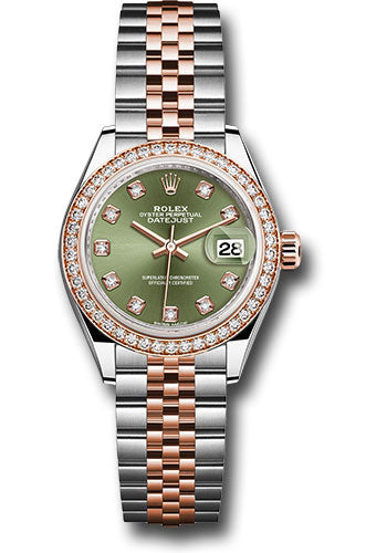 *Pre-Owned* Rolex Steel and Everose Gold Rolesor Lady-Datejust 28 Watch - Diamond Bezel - Olive Green Diamond Dial - Jubilee Bracelet
