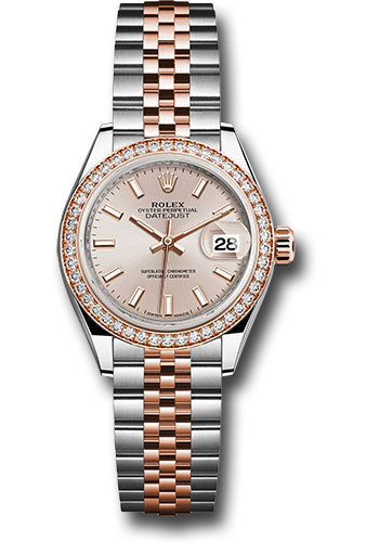 *Pre-Owned* Rolex Steel and Everose Gold Rolesor Lady-Datejust 28 Watch - Diamond Bezel - Sundust Index Dial - Jubilee Bracelet