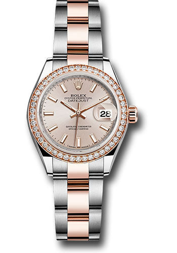 *Pre-Owned* Rolex Steel and Everose Gold Rolesor Lady-Datejust 28 Watch - Diamond Bezel - Sundust Index Dial - Oyster Bracelet