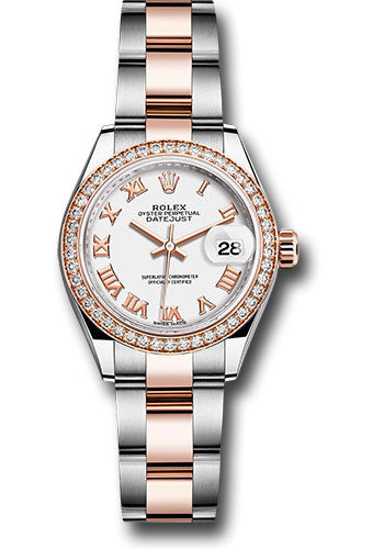 *Pre-Owned* Rolex Steel and Everose Gold Rolesor Lady-Datejust 28 Watch - Diamond Bezel - White Roman Dial - Oyster Bracelet