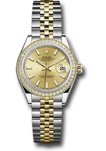 *Pre-Owned* Rolex Steel and Yellow Gold Rolesor Lady-Datejust 28 Watch - Diamond Bezel - Champagne Index Dial - Jubilee Bracelet