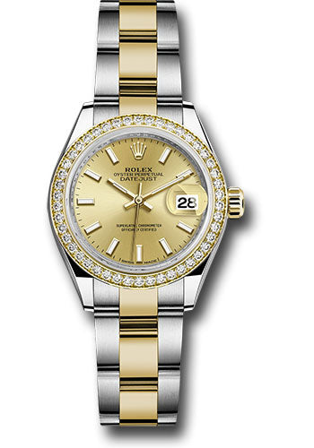 *Pre-Owned* Rolex Steel and Yellow Gold Rolesor Lady-Datejust 28 Watch - Diamond Bezel - Champagne Index Dial - Oyster Bracelet