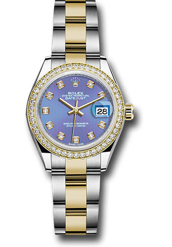 *Pre-Owned* Rolex Steel and Yellow Gold Rolesor Lady-Datejust 28 Watch - Diamond Bezel - Lavender Diamond Dial - Oyster Bracelet