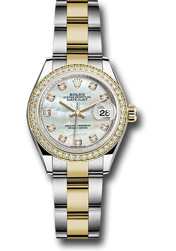 *Pre-Owned* Rolex Steel and Yellow Gold Rolesor Lady-Datejust 28 Watch - Diamond Bezel - White Mother-Of-Pearl Diamond Dial - Oyster Bracelet