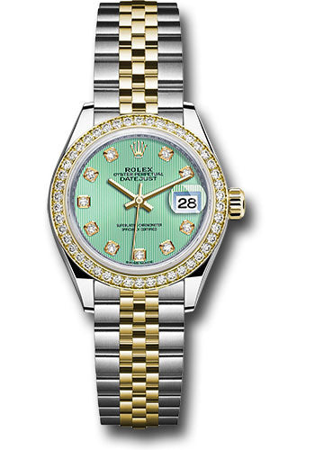 *Pre-Owned* Rolex Steel and Yellow Gold Rolesor Lady-Datejust 28 Watch - Diamond Bezel - Mint Green Diamond Dial - Jubilee Bracelet