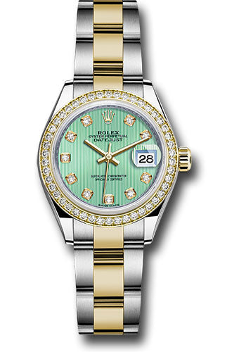 *Pre-Owned* Rolex Steel and Yellow Gold Rolesor Lady-Datejust 28 Watch - Diamond Bezel - Mint Green Diamond Dial - Oyster Bracelet