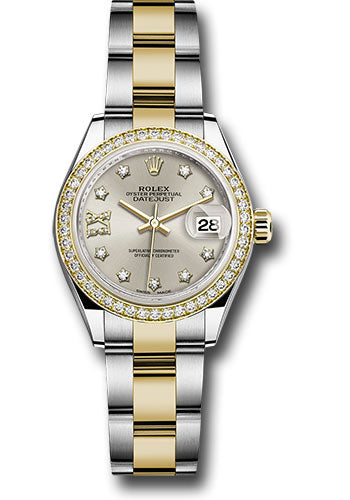 *Pre-Owned* Rolex Steel and Yellow Gold Rolesor Lady-Datejust 28 Watch - Diamond Bezel - Silver Diamond Star Dial - Oyster Bracelet