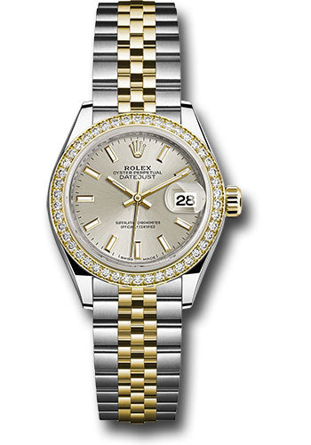 *Pre-Owned* Rolex Steel and Yellow Gold Rolesor Lady-Datejust 28 Watch - Diamond Bezel - Silver Index Dial - Jubilee Bracelet