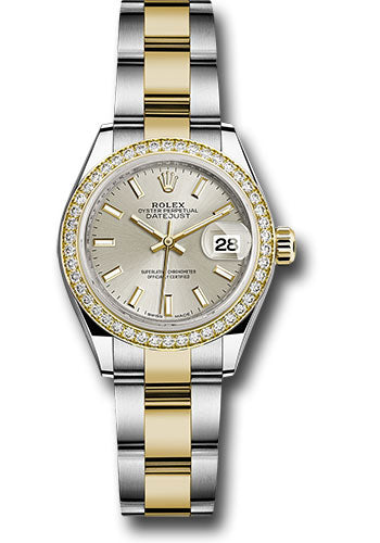 *Pre-Owned* Rolex Steel and Yellow Gold Rolesor Lady-Datejust 28 Watch - Diamond Bezel - Silver Index Dial - Oyster Bracelet