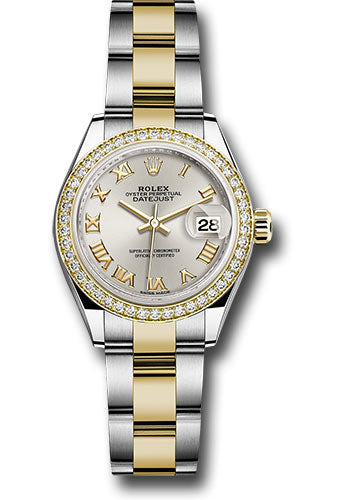 *Pre-Owned* Rolex Steel and Yellow Gold Rolesor Lady-Datejust 28 Watch - Diamond Bezel - Silver Roman Dial - Oyster Bracelet