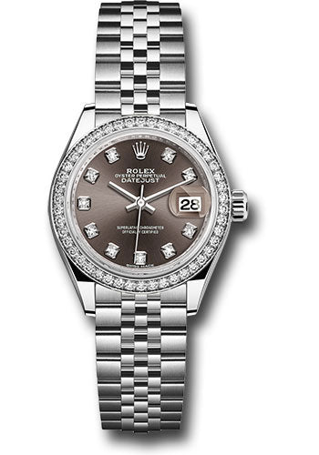 *Pre-Owned* Rolex Steel and White Gold Rolesor Lady-Datejust 28 Watch - 44 Diamond Bezel - Dark Grey Diamond Dial - Jubilee Bracelet