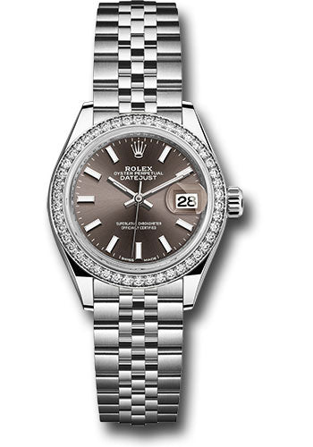 *Pre-Owned* Rolex Steel and White Gold Rolesor Lady-Datejust 28 Watch - 44 Diamond Bezel - Dark Grey Index Dial - Jubilee Bracelet