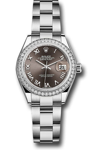 *Pre-Owned* Rolex Steel and White Gold Rolesor Lady-Datejust 28 Watch - 44 Diamond Bezel - Dark Grey Roman Dial - Oyster Bracelet