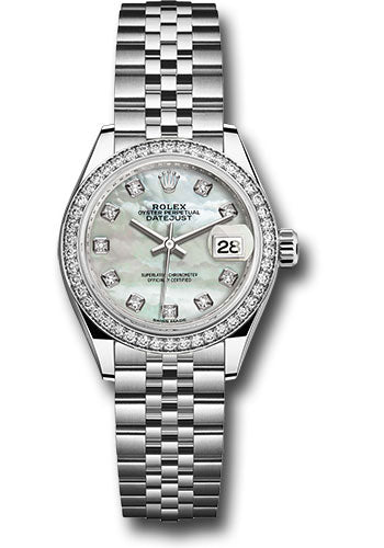 *Pre-Owned* Rolex Steel and White Gold Rolesor Lady-Datejust 28 Watch - 44 Diamond Bezel - White Mother-Of-Pearl Diamond Dial - Jubilee Bracelet
