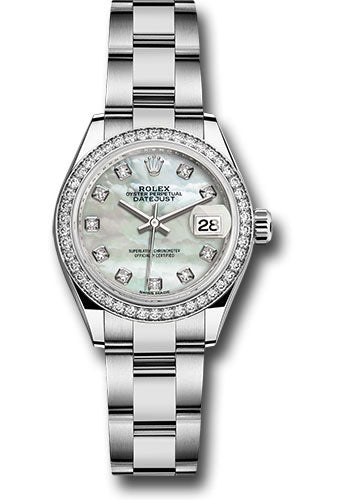 *Pre-Owned* Rolex Steel and White Gold Rolesor Lady-Datejust 28 Watch - 44 Diamond Bezel - White Mother-Of-Pearl Diamond Dial - Oyster Bracelet
