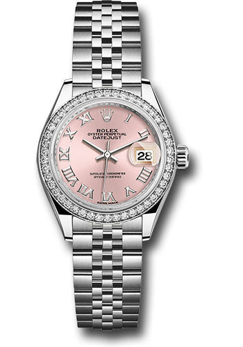 *Pre-Owned* Rolex Steel and White Gold Rolesor Lady-Datejust 28 Watch - 44 Diamond Bezel - Pink Roman Dial - Jubilee Bracelet
