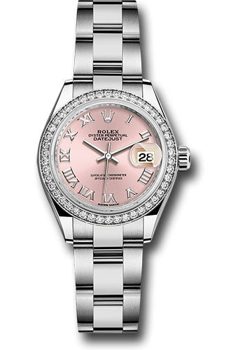 *Pre-Owned* Rolex Steel and White Gold Rolesor Lady-Datejust 28 Watch - 44 Diamond Bezel - Pink Roman Dial - Oyster Bracelet