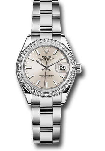 *Pre-Owned* Rolex Steel and White Gold Rolesor Lady-Datejust 28 Watch - 44 Diamond Bezel - Silver Index Dial - Oyster Bracelet