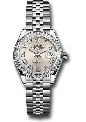 *Pre-Owned* Rolex Steel and White Gold Rolesor Lady-Datejust 28 Watch - 44 Diamond Bezel - Silver Roman Dial - Jubilee Bracelet