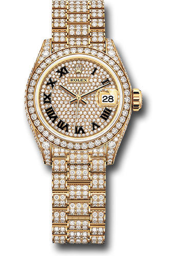 *Pre-Owned* Rolex Yellow Gold Lady-Datejust Watch - Diamond Case - Diamond Lugs - 44 Diamond Bezel - Diamond-Paved Diamond Roman Dial - President Bracelet