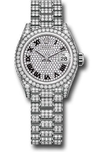 *Pre-Owned* Rolex White Gold Lady-Datejust Watch - Diamond Case - Diamond Lugs - 44 Diamond Bezel - Diamond-Paved Diamond Roman Dial - President Bracelet