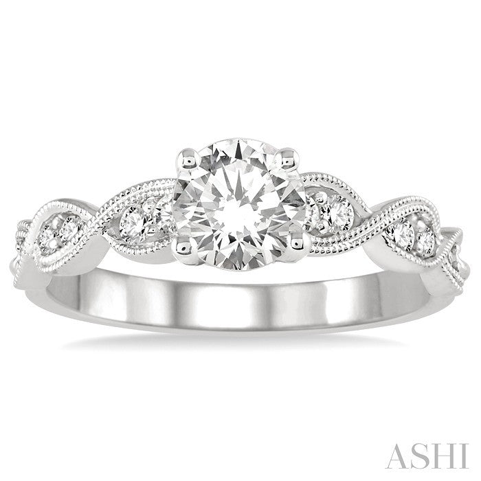 3/4 Ctw Diamond Engagement Ring with 1/2 Ct Round Cut Center Stone in 14K White Gold