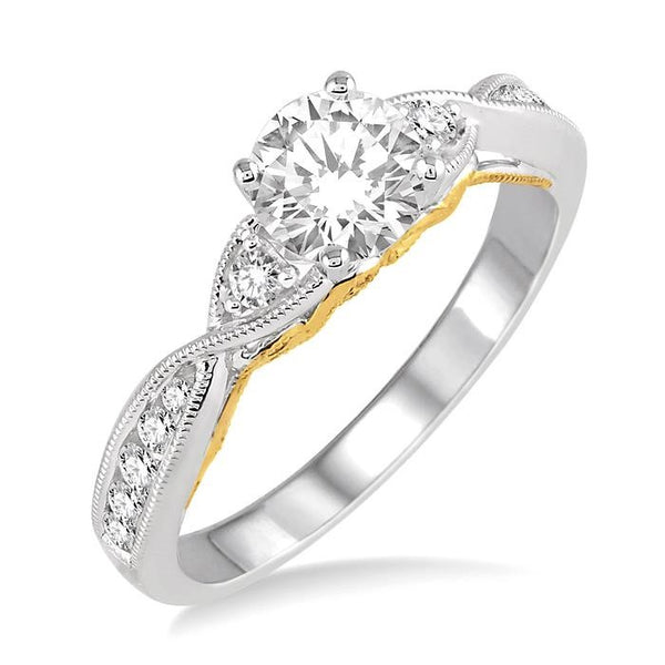 1/4 Ctw Diamond Semi-Mount Engagement Ring in 14K White and Yellow Gold