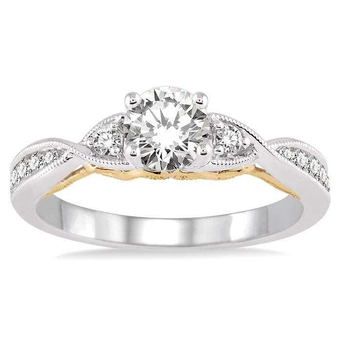 1/4 Ctw Diamond Semi-Mount Engagement Ring in 14K White and Yellow Gold