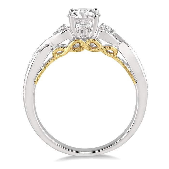 1/4 Ctw Diamond Semi-Mount Engagement Ring in 14K White and Yellow Gold