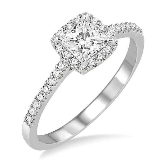 1/2 Ctw Diamond Engagement Ring with 1/4 Ct Princess Cut Center Stone in 14K White Gold
