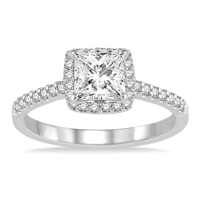 1/2 Ctw Diamond Engagement Ring with 1/4 Ct Princess Cut Center Stone in 14K White Gold