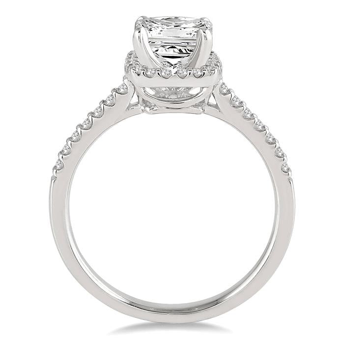 1/2 Ctw Diamond Engagement Ring with 1/4 Ct Princess Cut Center Stone in 14K White Gold