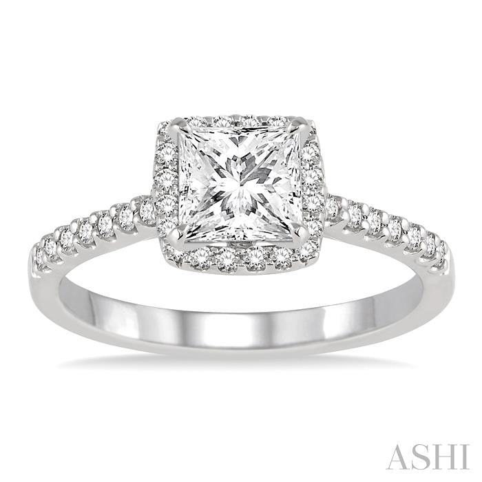 1/2 Ctw Diamond Engagement Ring with 1/4 Ct Princess Cut Center Stone in 14K White Gold