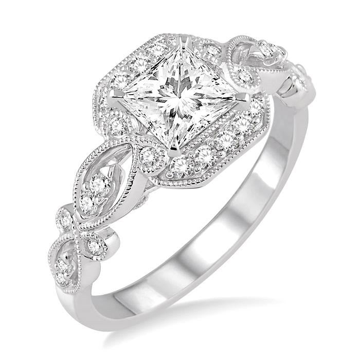 Princess Shape Halo Diamond Engagement Ring