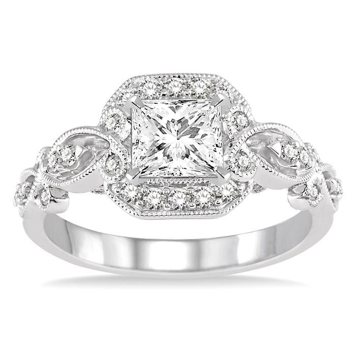 Princess Shape Halo Diamond Engagement Ring