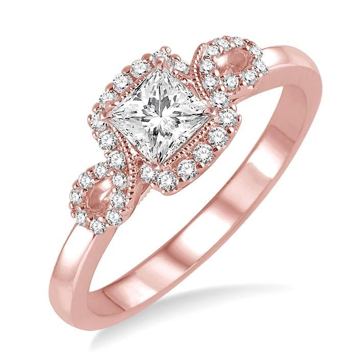 3/8 Ctw Diamond Engagement Ring with 1/5 Ct Princess Cut Center Stone in 14K Rose Gold