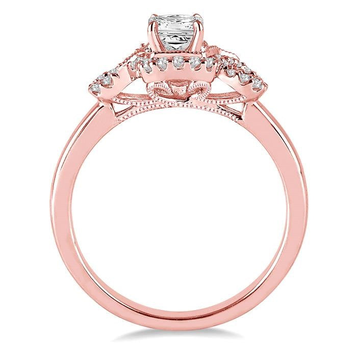 3/8 Ctw Diamond Engagement Ring with 1/5 Ct Princess Cut Center Stone in 14K Rose Gold