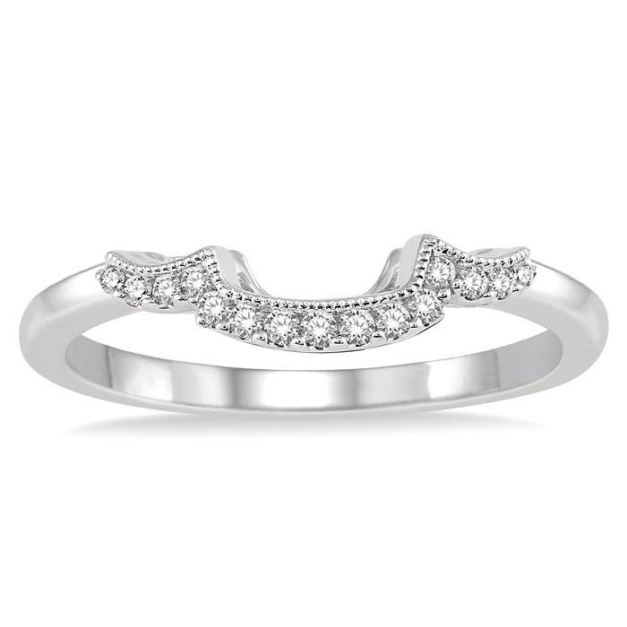 1/10 Ctw Round Cut Diamond Wedding Band in 14K White Gold