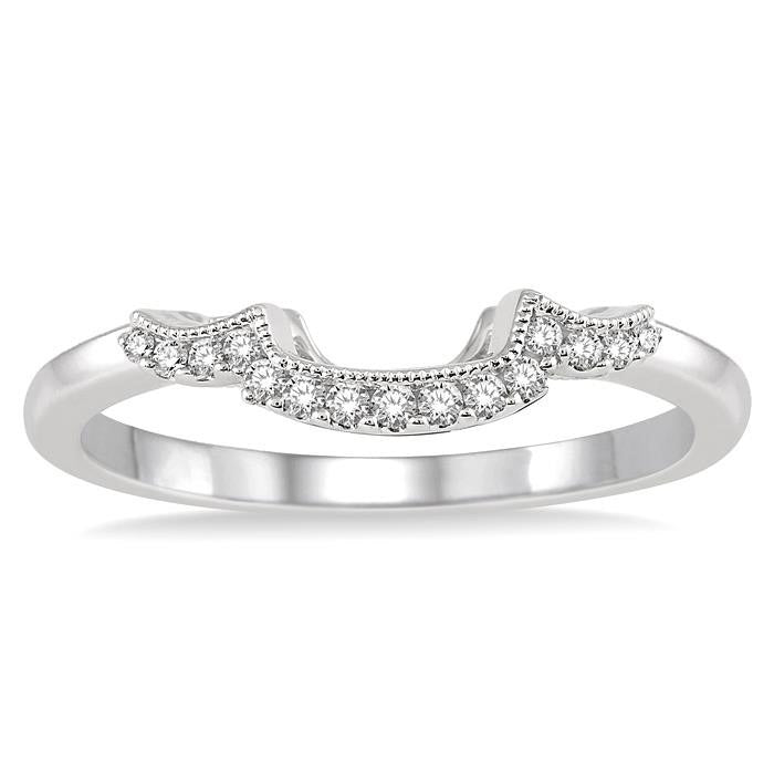 1/10 Ctw Round Cut Diamond Wedding Band in 14K White Gold