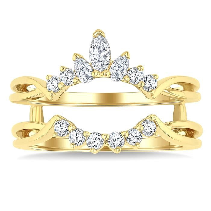 3/8 Ctw Marquise, Pear and Round Cut Diamond Chevron Insert Ring in 14K Yellow Gold