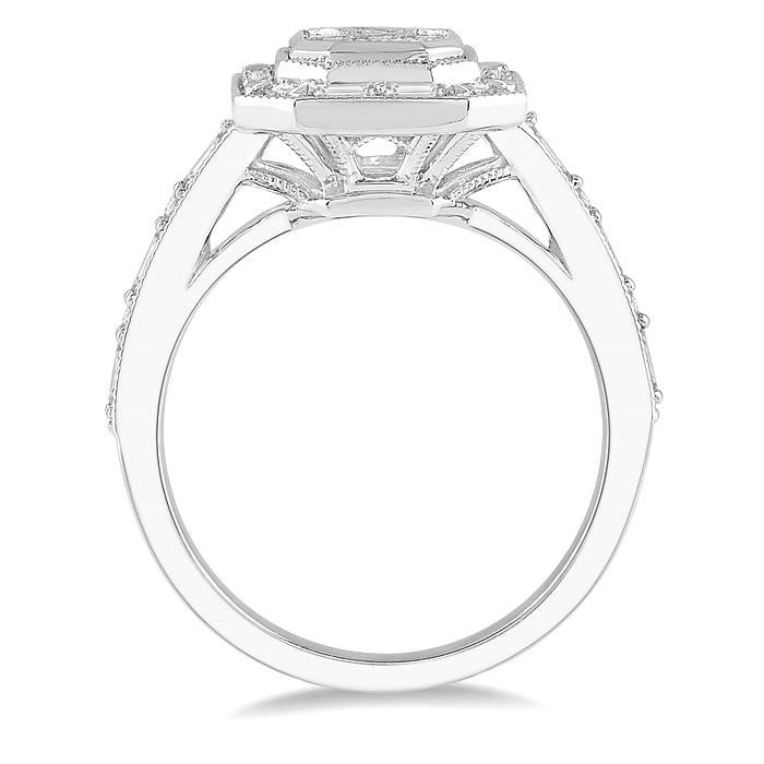 1 Ctw Fusion Emerald Cut, Baguette & Round Cut Diamond Ring in 14K White Gold