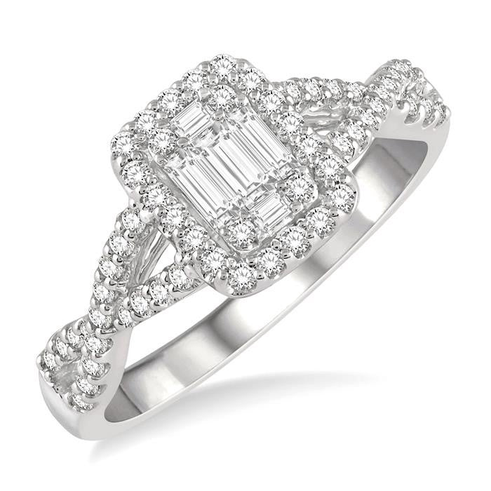 1/2 Ctw Entwined Shank Baguette & Round Cut Fusion Diamond Ring in 14K White Gold