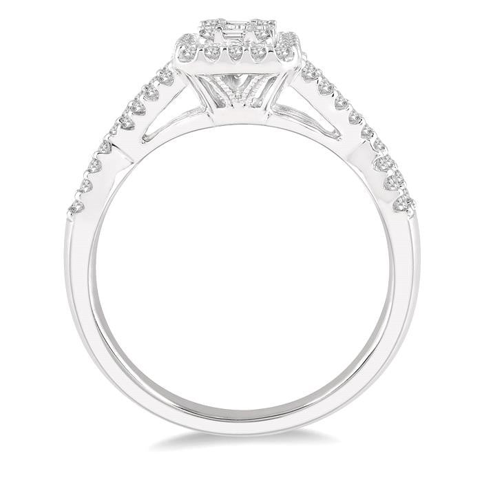 1/2 Ctw Entwined Shank Baguette & Round Cut Fusion Diamond Ring in 14K White Gold