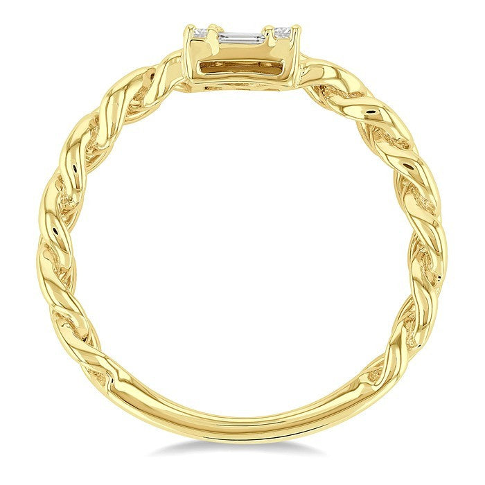 1/4 Ctw Fusion Baguette and Round Cut Diamond Curb & Cuban Link Fashion Ring in 14K Yellow Gold