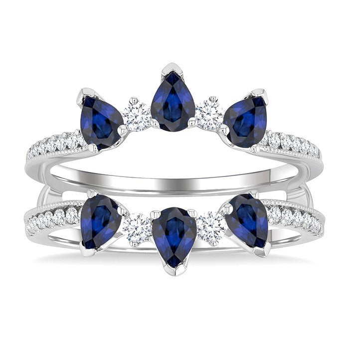 4x3 MM Pear Cut Sapphire and 1/3 Ctw Round Cut Diamond Precious Insert Ring in 14K White Gold