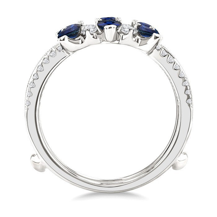 4x3 MM Pear Cut Sapphire and 1/3 Ctw Round Cut Diamond Precious Insert Ring in 14K White Gold