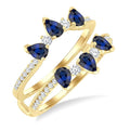 4X3 MM Pear Cut Sapphire and 1/3 Ctw Round Cut Diamond Precious Insert Ring in 14K Yellow Gold